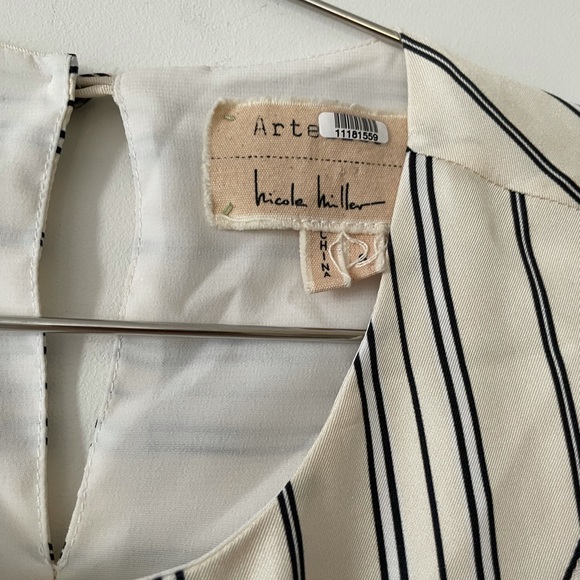 Artelier Nicole Miller Departure Stripe Cap Sleeve Silk Blouse, Sz 4 - Picture 3 of 10